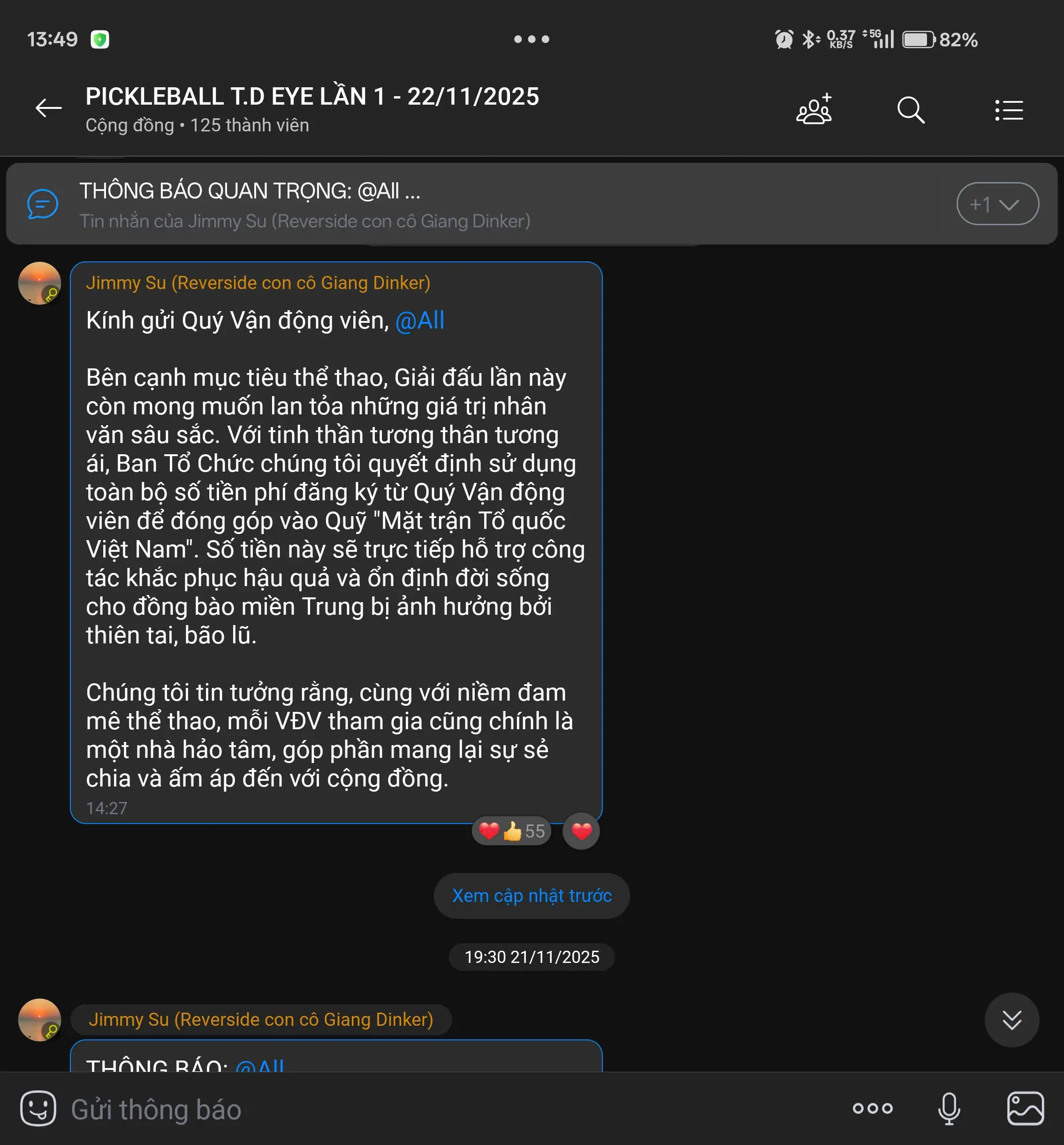 BTC quyết định trích toàn bộ phí đăng ký của VĐV để đóng góp vào Quỹ “Mặt trận Tổ quốc Việt Nam