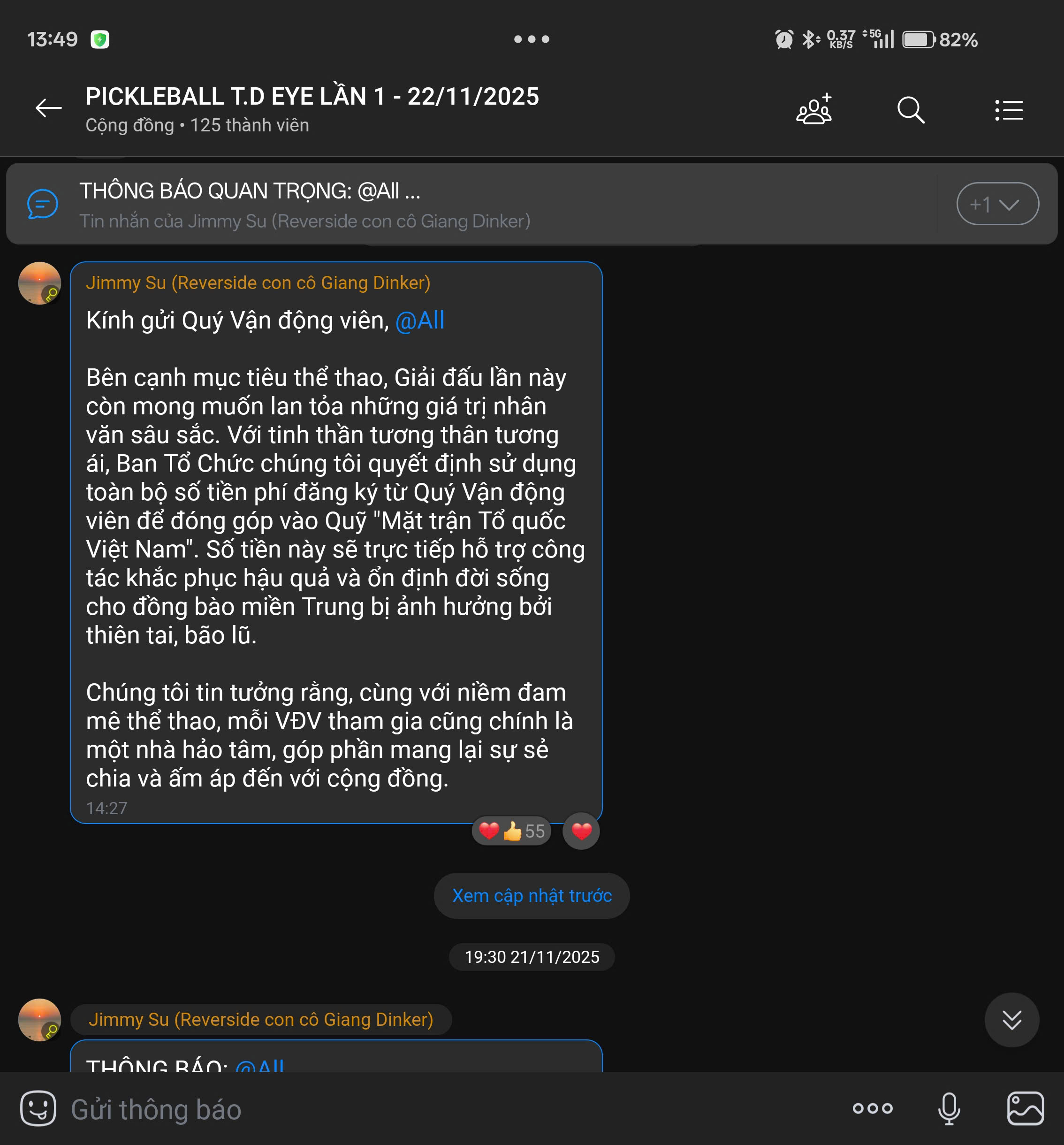 BTC quyết định trích toàn bộ phí đăng ký của VĐV để đóng góp vào Quỹ “Mặt trận Tổ quốc Việt Nam