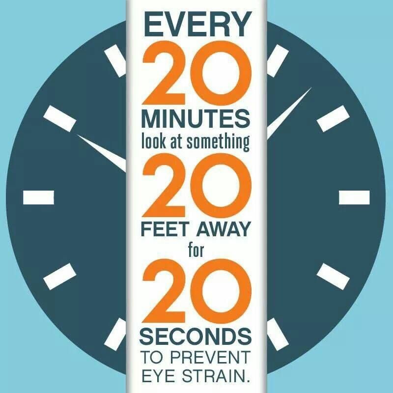 Simple eye care guidance at the desk using the 20/20/20 rule