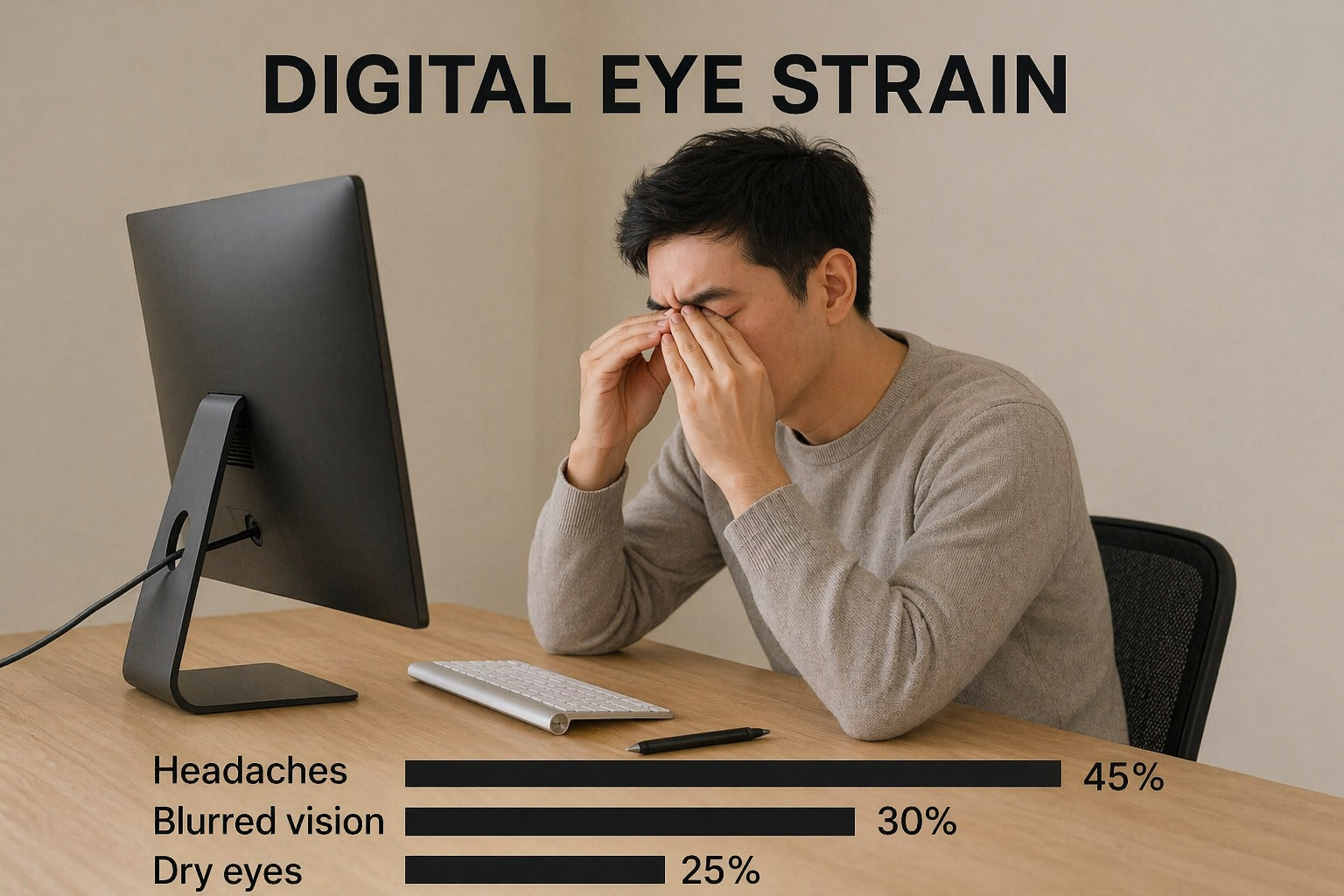 Office workers have a significantly higher prevalence of headaches, blurred vision, and dry eyes
